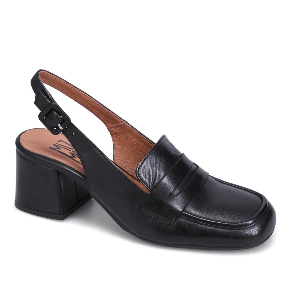 MIZ MOOZ Satire Slingback Block Heel Classic Penny Loafer Strappy Sandal Black